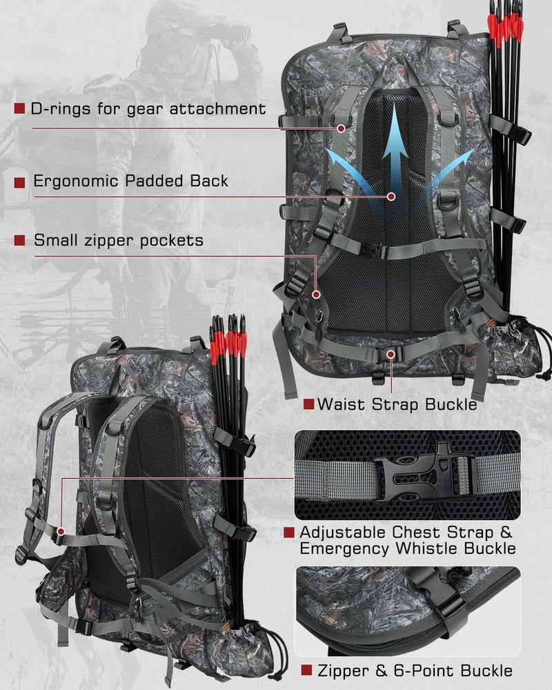 Gonex Bow Hunting Backpack for Men with Detachable Arrow Tube, 900D Waterproof Polyester, Full-Padded Protection, Archery Saddle Bag with Multi-Pockets & Game Hauling Straps for Compound Bow - Image 4